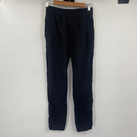 Standard James Perse Patched Pull on Linen Pants Ankle Cropped Black Womens 0 - Picture 3 of 9